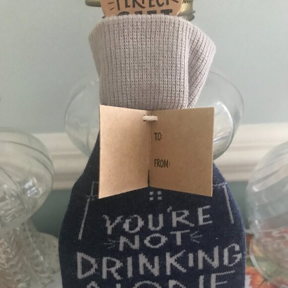 Primitives by Kathy "You're Not Drinking Alone If Your Cat..." Bottle Sock NWT - Picture 2 of 5